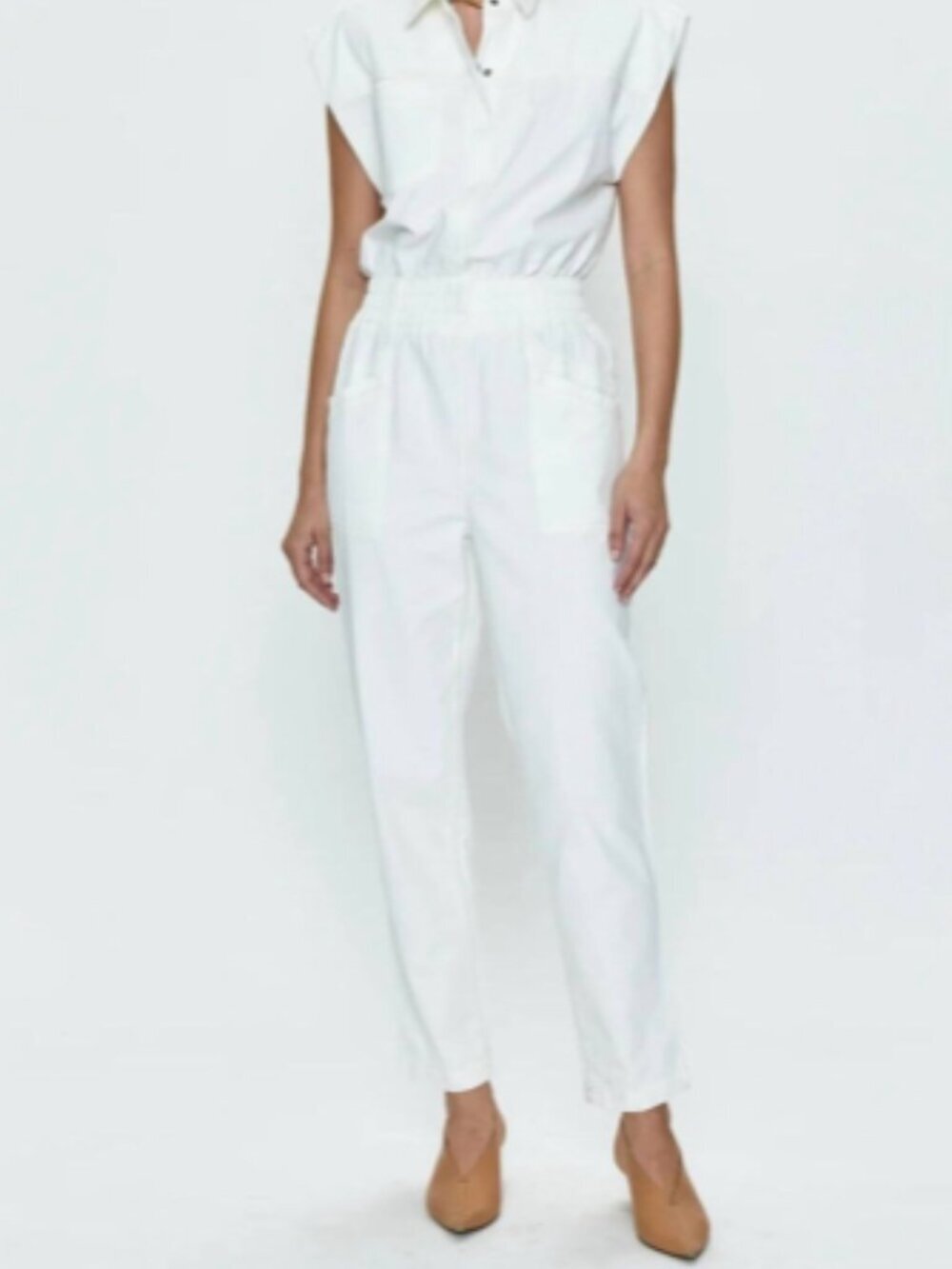 Pistola Rosie White Jumpsuit Cinched Waist Denim Straight Leg Size Medium